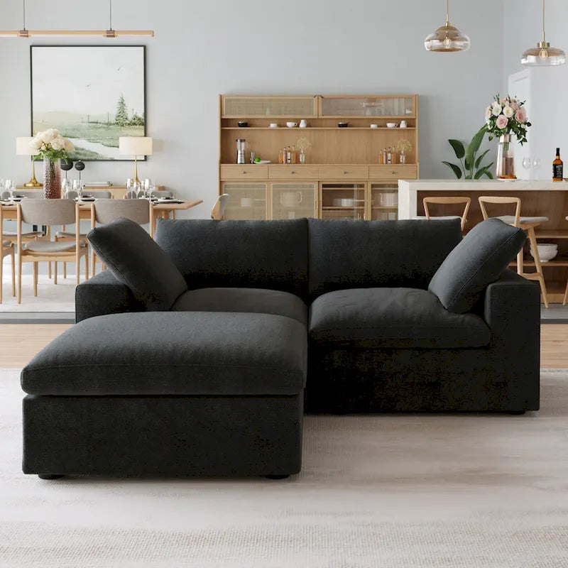Canapé d'angle surdimensionné en duvet Black Commix avec ottoman