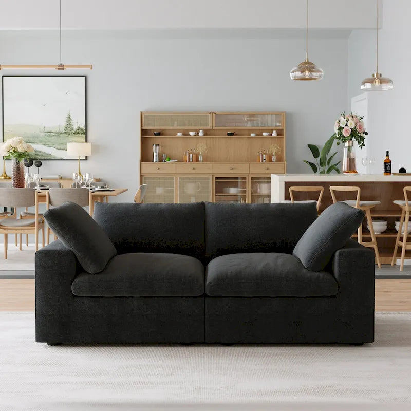 Canapé d'angle surdimensionné en duvet Black Commix avec ottoman