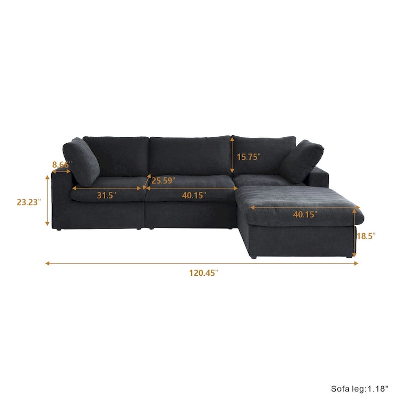Canapé d'angle surdimensionné en duvet Black Commix avec ottoman