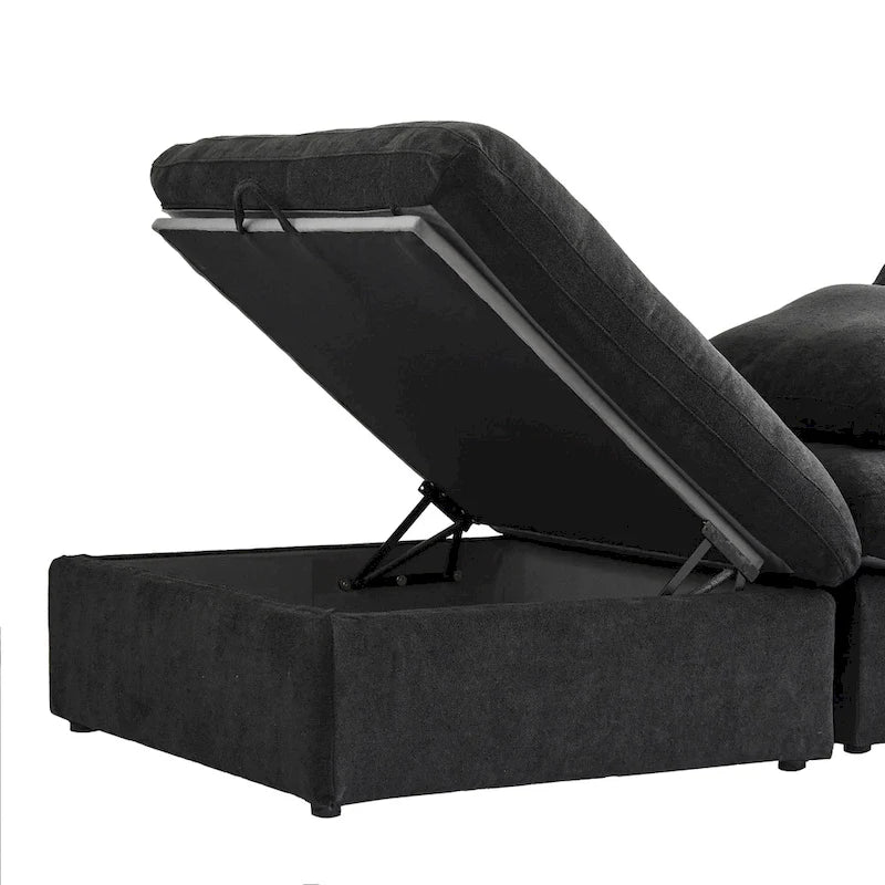 Canapé d'angle surdimensionné en duvet Black Commix avec ottoman
