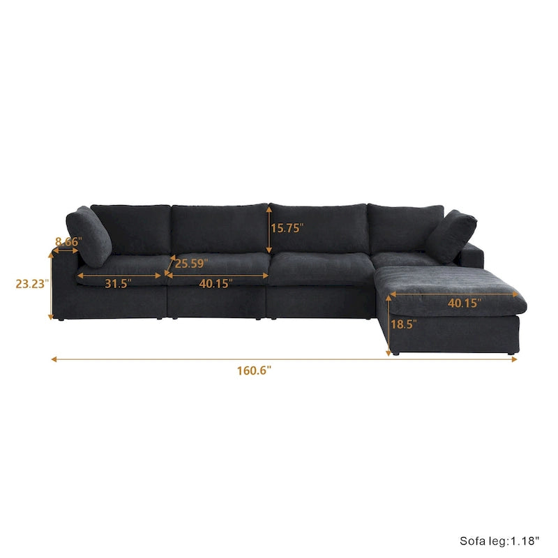 Canapé d'angle surdimensionné en duvet Black Commix avec ottoman