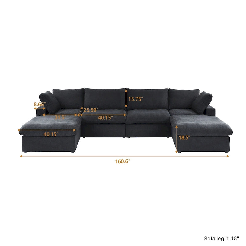 Canapé d'angle surdimensionné en duvet Black Commix avec ottoman