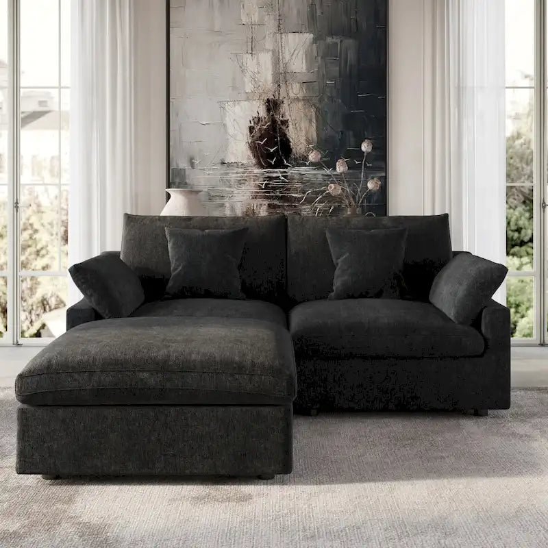 Canapé d'angle surdimensionné en duvet Black Commix avec ottoman
