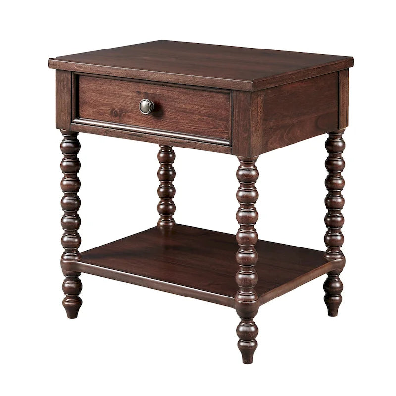 Table de chevet Madison Park Signature Beckett en bois tourné avec tiroir et étagère
