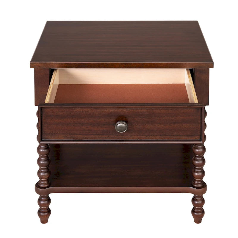 Table de chevet Madison Park Signature Beckett en bois tourné avec tiroir et étagère