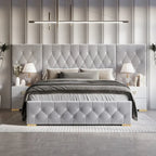  3 Piece Bedroom Nightstands Set Luxurious Velvet Tufted Platform Bed