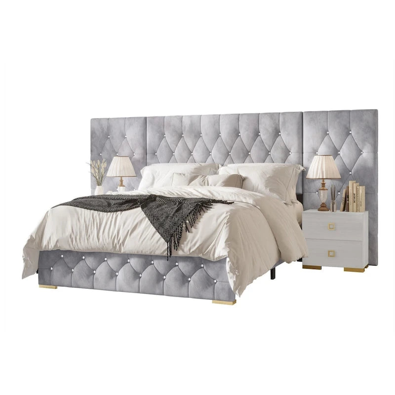 Tables de chevet de chambre à coucher Lit plateforme capitonné en velours luxueux