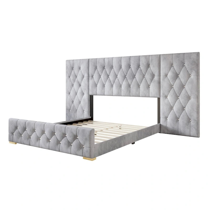Tables de chevet de chambre à coucher Lit plateforme capitonné en velours luxueux