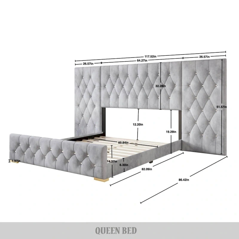 Tables de chevet de chambre à coucher Lit plateforme capitonné en velours luxueux