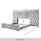 Tables de chevet de chambre à coucher Lit plateforme capitonné en velours luxueux