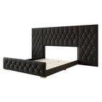 Tables de chevet de chambre à coucher Lit plateforme capitonné en velours luxueux