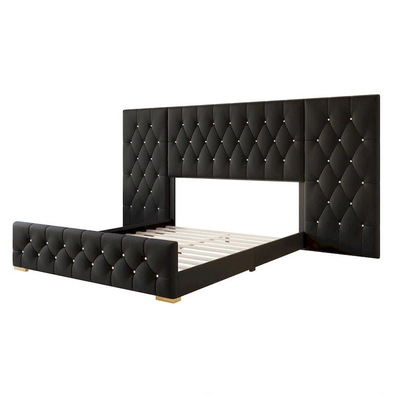 Tables de chevet de chambre à coucher Lit plateforme capitonné en velours luxueux