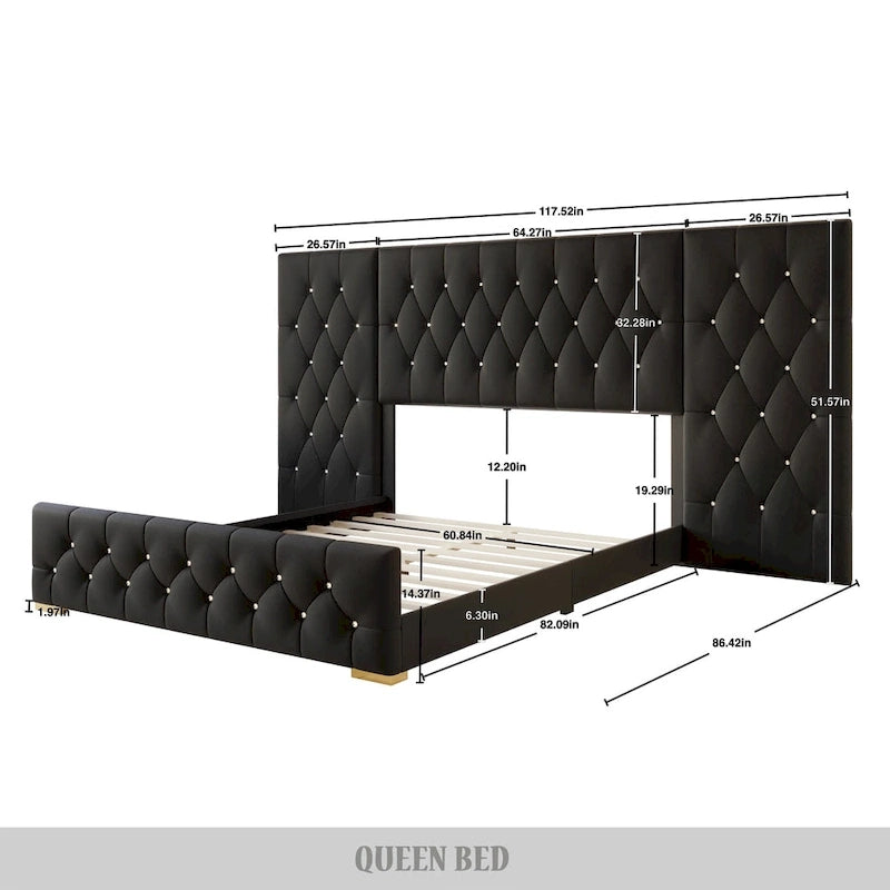 Tables de chevet de chambre à coucher Lit plateforme capitonné en velours luxueux