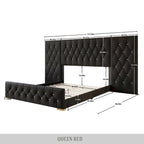 Tables de chevet de chambre à coucher Lit plateforme capitonné en velours luxueux