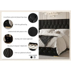 Tables de chevet de chambre à coucher Lit plateforme capitonné en velours luxueux