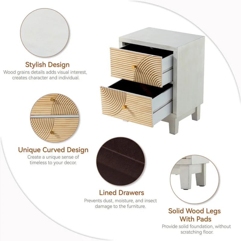 COZAYH Commode 3 tiroirs de style campagnard avec motif d'anneaux en bois faits à la main, table de chevet rustique en bois, Bohème, Bois naturel