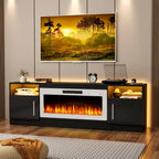 Meuble TV cheminée Bossin 70 avec cheminée électrique 36, meuble TV pour téléviseurs jusqu'à 80 pouces, lumières LED 16 couleurs/centre de divertissement