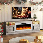 Meuble TV cheminée Bossin 70 avec cheminée électrique 36, meuble TV pour téléviseurs jusqu'à 80 pouces, lumières LED 16 couleurs/centre de divertissement