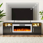 Meuble TV cheminée Bossin 70 avec cheminée électrique 36, meuble TV pour téléviseurs jusqu'à 80 pouces, lumières LED 16 couleurs/centre de divertissement