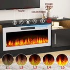 Meuble TV cheminée Bossin 70 avec cheminée électrique 36, meuble TV pour téléviseurs jusqu'à 80 pouces, lumières LED 16 couleurs/centre de divertissement