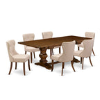 Table à manger - Table à manger rectangulaire et chaises en tissu de lin couleur beige clair