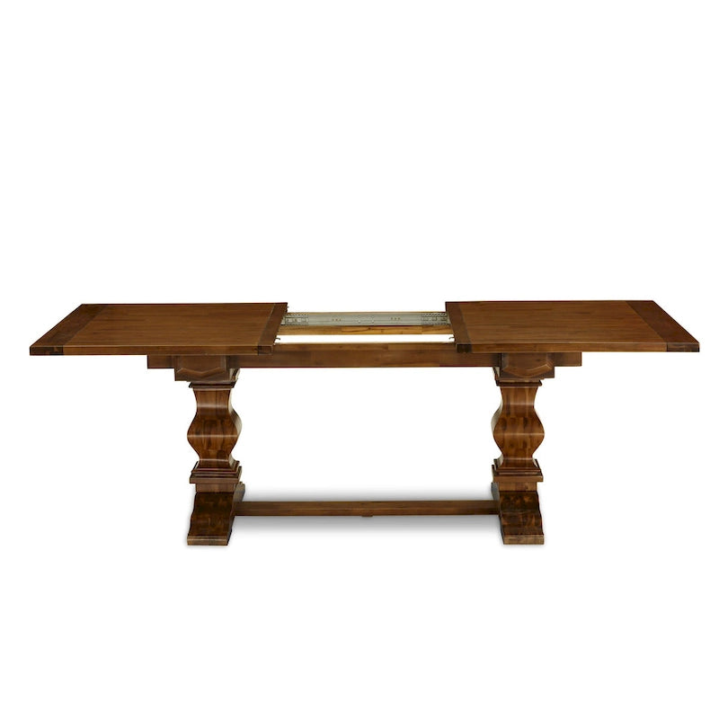 Table à manger - Table à manger rectangulaire et chaises en tissu de lin couleur beige clair