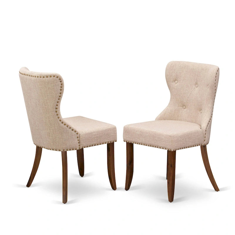 Table à manger - Table à manger rectangulaire et chaises en tissu de lin couleur beige clair