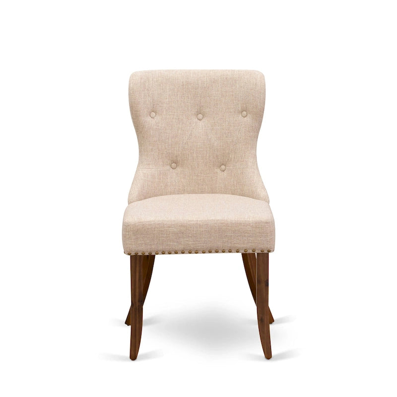 Table à manger - Table à manger rectangulaire et chaises en tissu de lin couleur beige clair