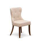 Table à manger - Table à manger rectangulaire et chaises en tissu de lin couleur beige clair