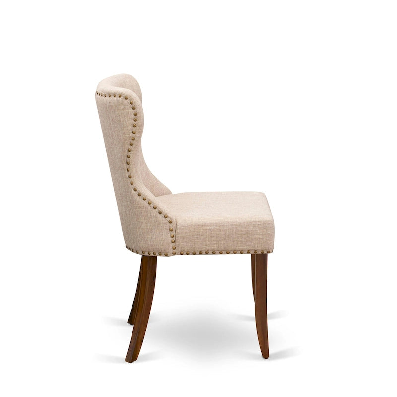 Table à manger - Table à manger rectangulaire et chaises en tissu de lin couleur beige clair