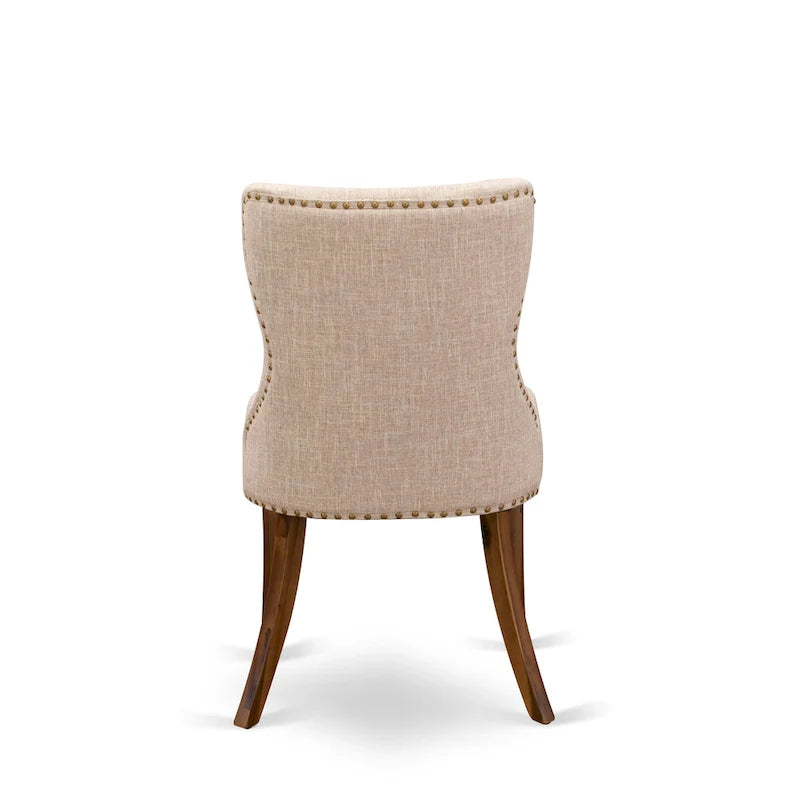 Table à manger - Table à manger rectangulaire et chaises en tissu de lin couleur beige clair