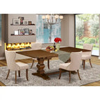Table à manger - Table à manger rectangulaire et chaises en tissu de lin couleur beige clair