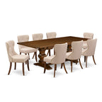Table à manger - Table à manger rectangulaire et chaises en tissu de lin couleur beige clair