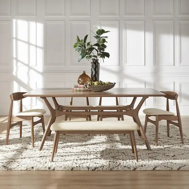 Nadine Dark Walnut Finish Rectangular Dining Set - Curved Back Chairs  
