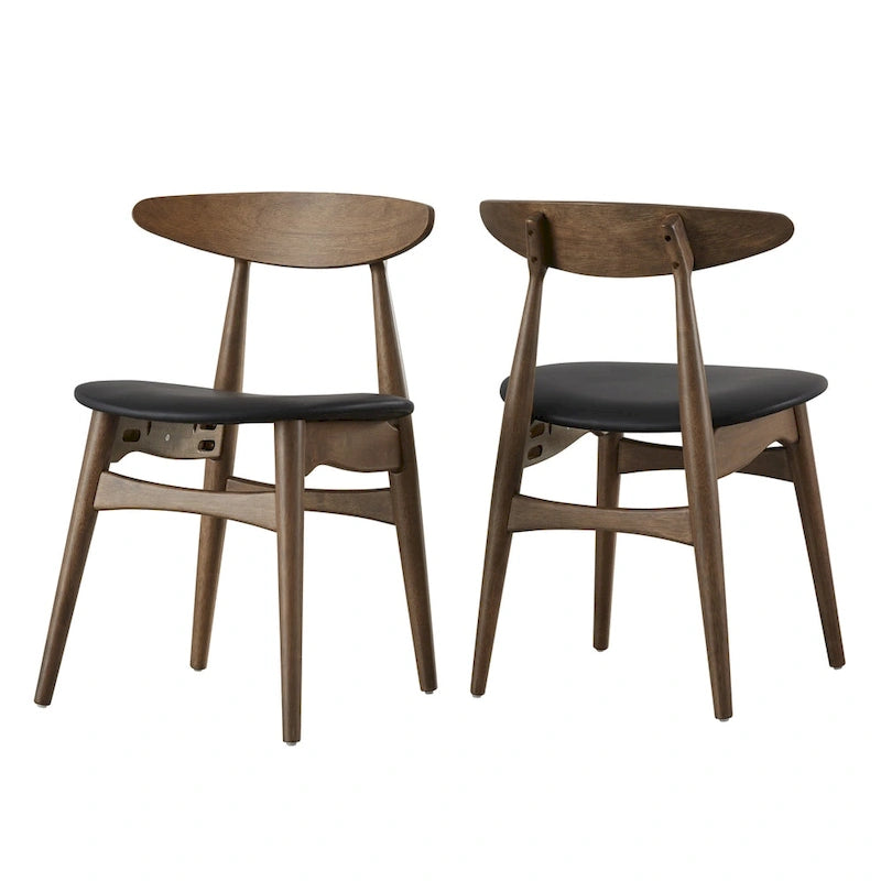 Table de salle à manger rectangulaire Nadine en noyer foncé - Chaises à dossier incurvé