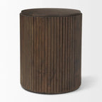Table d'appoint ronde cannelée en bois massif marron foncé Terra