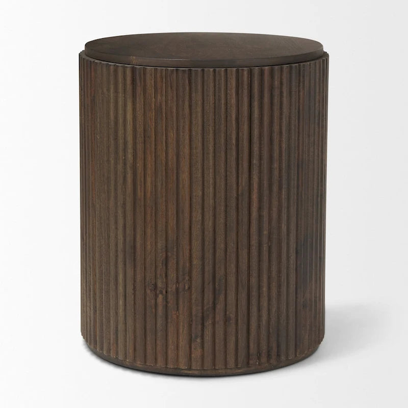 Table d'appoint ronde cannelée en bois massif marron foncé Terra