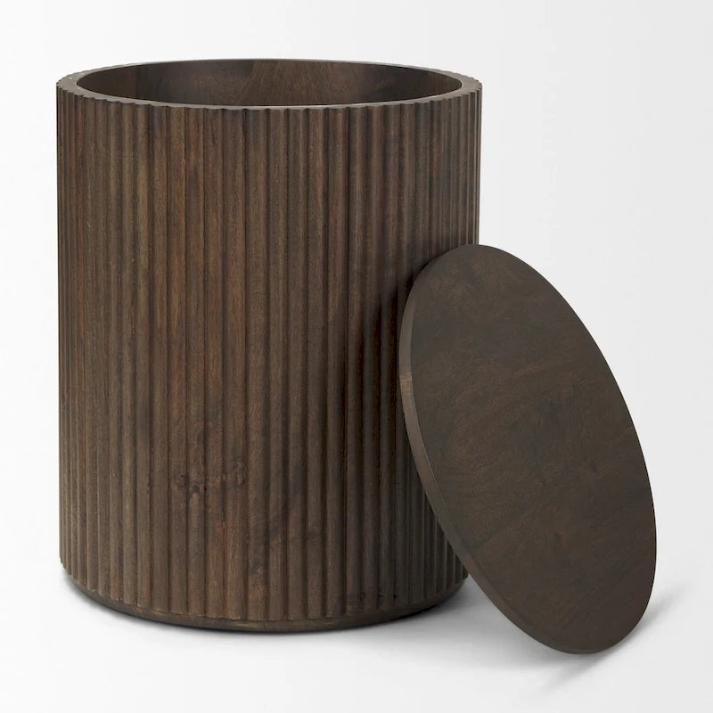 Table d'appoint ronde cannelée en bois massif marron foncé Terra