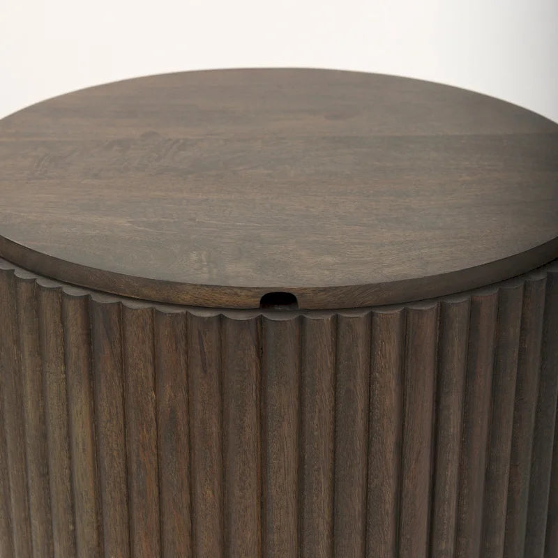 Table d'appoint ronde cannelée en bois massif marron foncé Terra