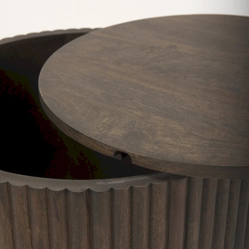 Table d'appoint ronde cannelée en bois massif marron foncé Terra