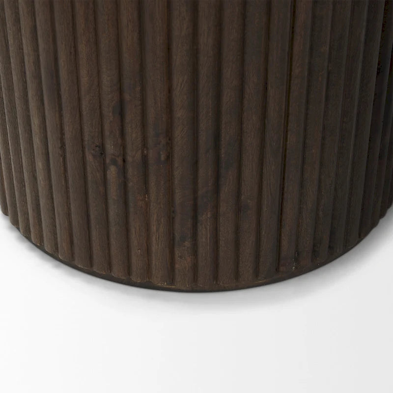 Table d'appoint ronde cannelée en bois massif marron foncé Terra