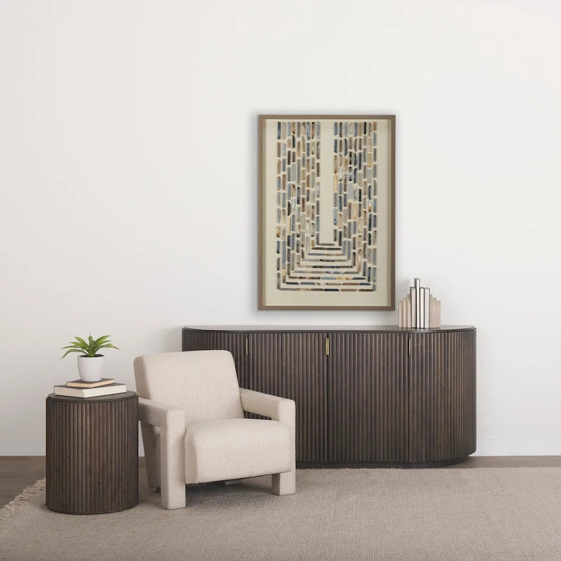 Table d'appoint ronde cannelée en bois massif marron foncé Terra