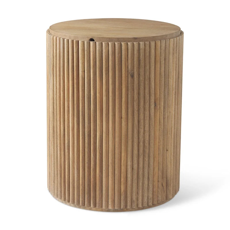 Table d'appoint ronde cannelée en bois massif marron foncé Terra