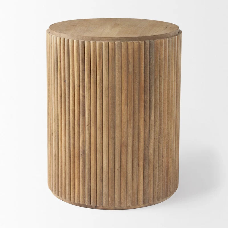 Table d'appoint ronde cannelée en bois massif marron foncé Terra