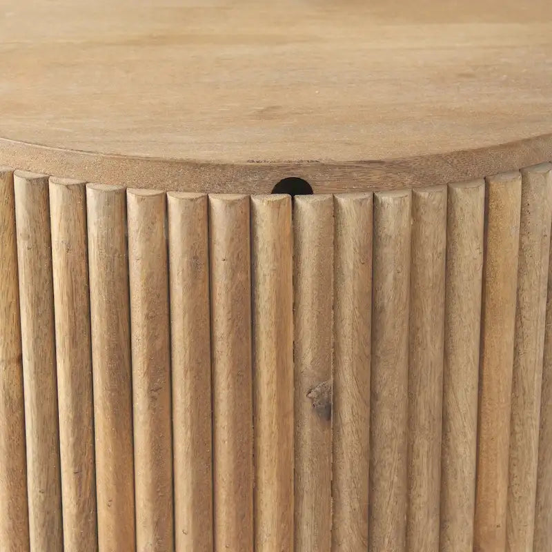 Table d'appoint ronde cannelée en bois massif marron foncé Terra