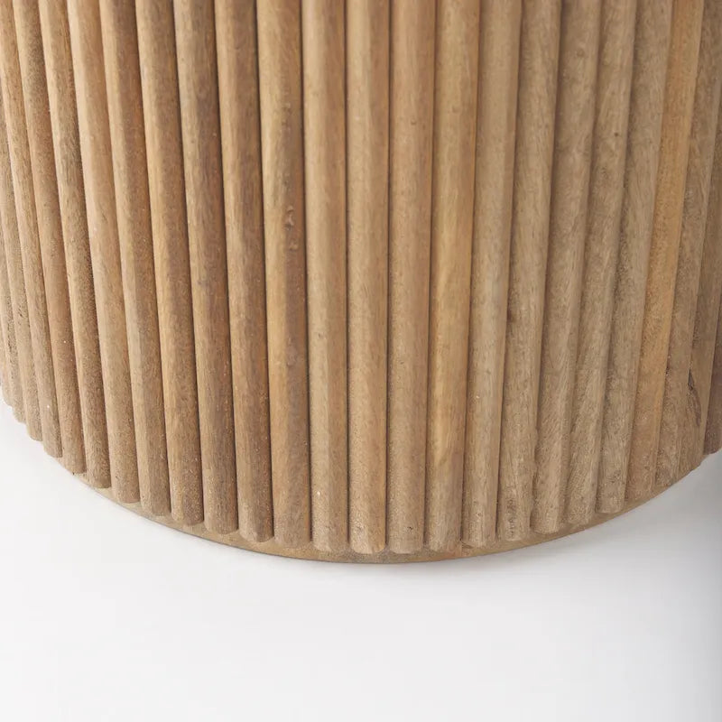 Table d'appoint ronde cannelée en bois massif marron foncé Terra