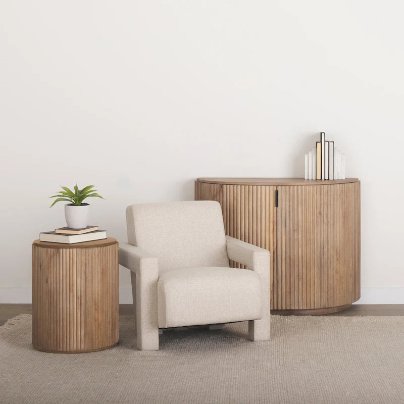 Table d'appoint ronde cannelée en bois massif marron foncé Terra