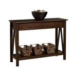 Console de salon à 2 tiroirs et étagère de rangement marron tabac - 14 x 42 x 30,7 pouces