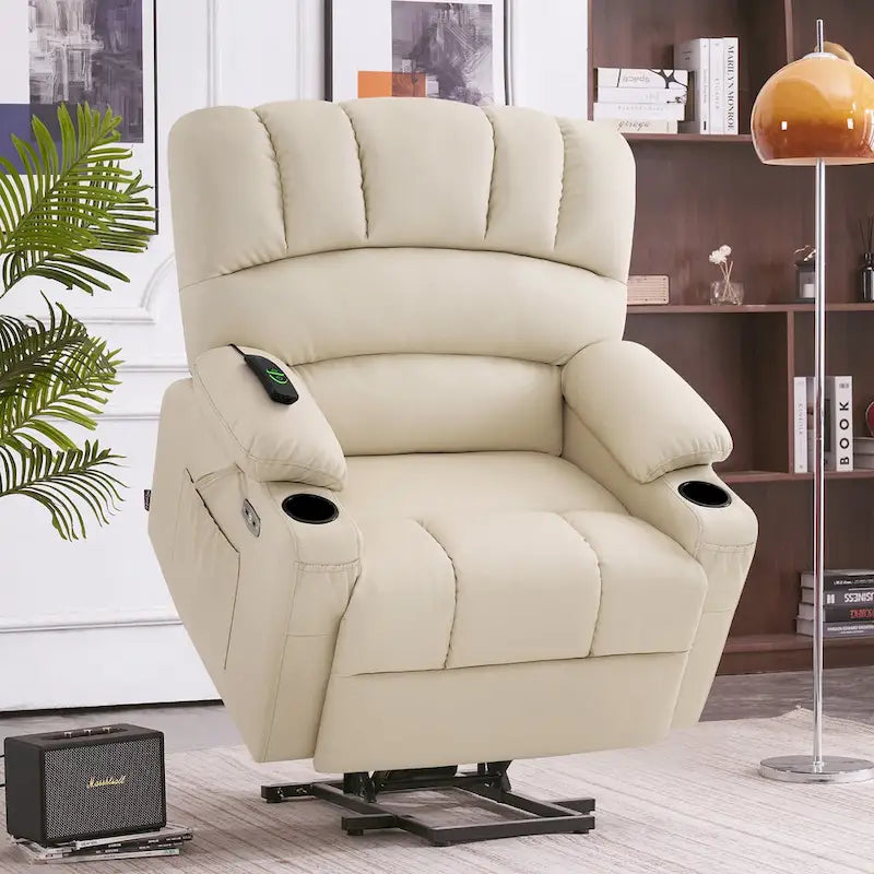  Power Lift Recliner Chair Sofa with Massage and Heat, Faux Leather R7096 (Medium-Wide)