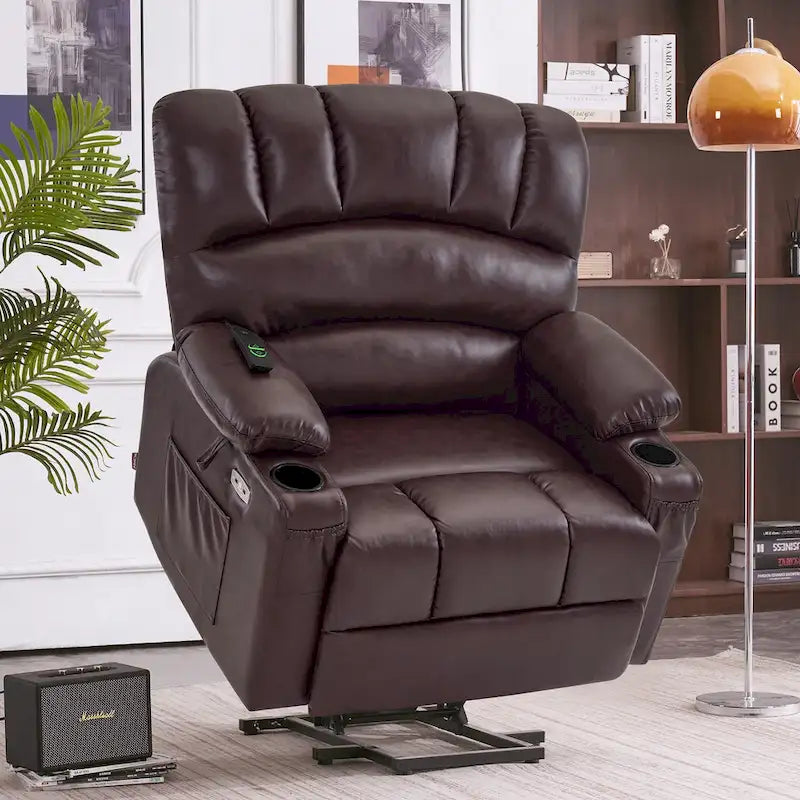 Fauteuil inclinable releveur électrique avec massage et chauffage, similicuir (largeur moyenne)